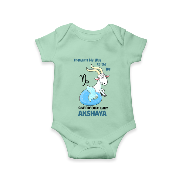 Crawling My Way To The Top Capricorn Baby Romper / Onesie | Custom Capricorn Romper / Onesie for Your Little Achiever - MINT GREEN - New Born (Chest 14")