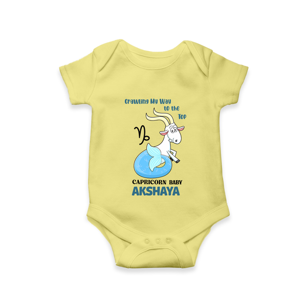 Crawling My Way To The Top Capricorn Baby Romper / Onesie | Custom Capricorn Romper / Onesie for Your Little Achiever - PASTEL YELLOW - New Born (Chest 14")