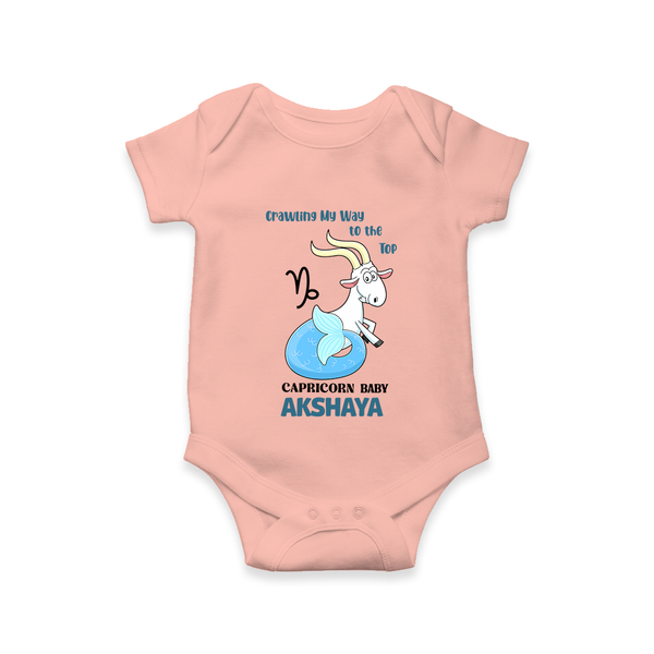 Crawling My Way To The Top Capricorn Baby Romper / Onesie | Custom Capricorn Romper / Onesie for Your Little Achiever - PEACH - New Born (Chest 14")