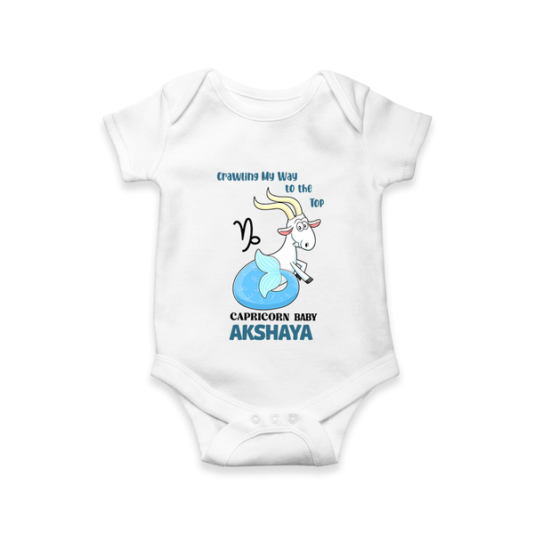 Crawling My Way To The Top Capricorn Baby Romper / Onesie | Custom Capricorn Romper / Onesie for Your Little Achiever - WHITE - New Born (Chest 14")
