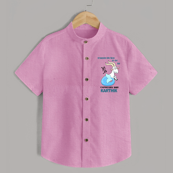 Crawling My Way To The Top Capricorn Baby Shirt | Custom Capricorn Shirt for Your Little Achiever - BABY PINK - 0 - 6 Months Old (Chest 23")
