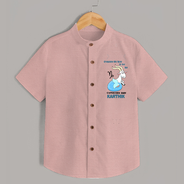 Crawling My Way To The Top Capricorn Baby Shirt | Custom Capricorn Shirt for Your Little Achiever - PEACH - 0 - 6 Months Old (Chest 23")