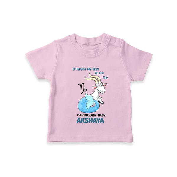 Crawling My Way To The Top Capricorn Baby T-Shirt | Custom Capricorn T-Shirt for Your Little Achiever - BABY PINK - 0-5 Months Old (Chest 17")
