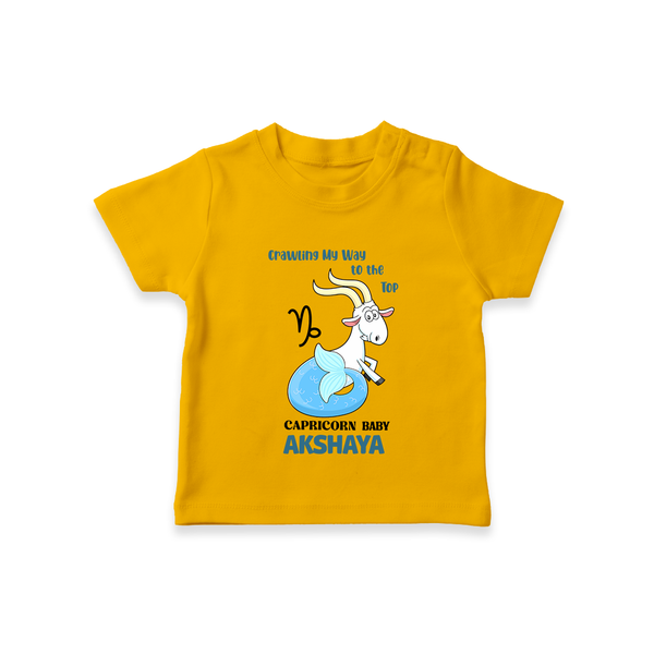 Crawling My Way To The Top Capricorn Baby T-Shirt | Custom Capricorn T-Shirt for Your Little Achiever - CHROME YELLOW - 0-5 Months Old (Chest 17")