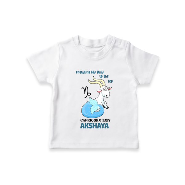 Crawling My Way To The Top Capricorn Baby T-Shirt | Custom Capricorn T-Shirt for Your Little Achiever - WHITE - 0-5 Months Old (Chest 17")