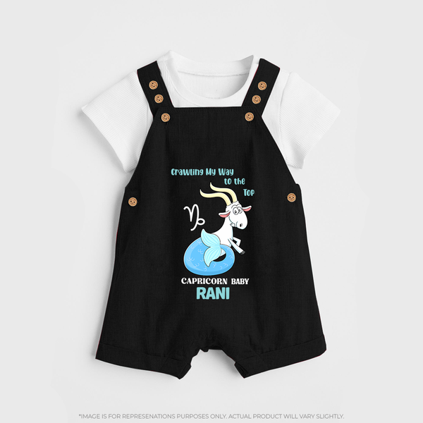 Crawling My Way To The Top Capricorn Baby Dungaree Set | Custom Capricorn Dungaree Set for Your Little Achiever - BLACK - 0 - 5 Months Old (Chest 18")