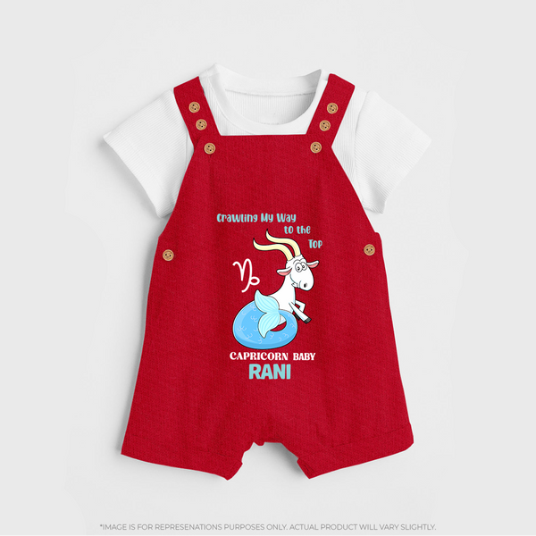 Crawling My Way To The Top Capricorn Baby Dungaree Set | Custom Capricorn Dungaree Set for Your Little Achiever - RED - 0 - 5 Months Old (Chest 18")
