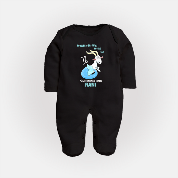 Crawling My Way To The Top Capricorn Baby Sleepsuit / Full Sleeve Bodysuit | Custom Capricorn Sleepsuit / Full Sleeve Bodysuit for Your Little Achiever - BLACK - New Born (Chest 7.5")
