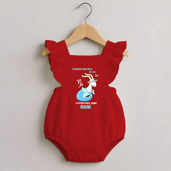 Crawling My Way To The Top Capricorn Baby Romper Frock | Custom Capricorn Romper Frock for Your Little Achiever - RED - 0 - 3 Months Old (Chest 19")