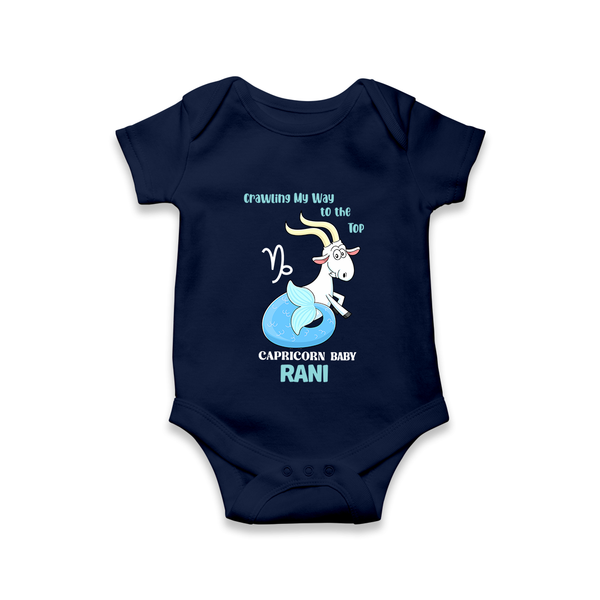 Crawling My Way To The Top Capricorn Baby Romper / Onesie | Custom Capricorn Romper / Onesie for Your Little Achiever - NAVY BLUE - New Born (Chest 14")