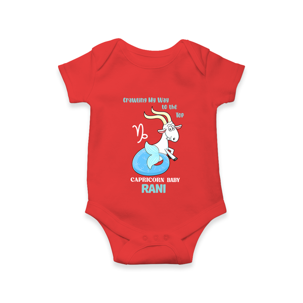 Crawling My Way To The Top Capricorn Baby Romper / Onesie | Custom Capricorn Romper / Onesie for Your Little Achiever - RED - New Born (Chest 14")