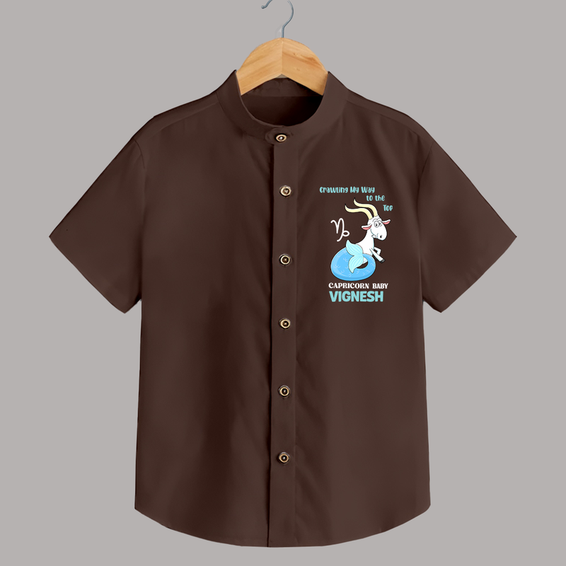 Crawling My Way To The Top Capricorn Baby Shirt | Custom Capricorn Shirt for Your Little Achiever - CHOCOLATE BROWN - 0 - 6 Months Old (Chest 23")