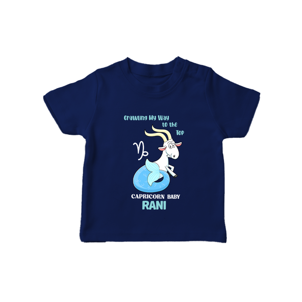 Crawling My Way To The Top Capricorn Baby T-Shirt | Custom Capricorn T-Shirt for Your Little Achiever - NAVY BLUE - 0-5 Months Old (Chest 17")