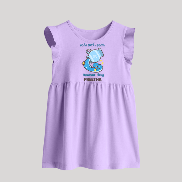 Rebel With A Rattle Aquarius Baby Frock | Personalized Aquarius Baby Frock for Your Rebellious Baby - LILAC - 0 - 3 Months Old (Chest 17")