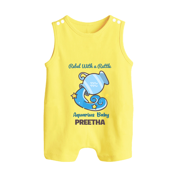 Rebel With A Rattle Aquarius Baby Romper Suit / Sleeveless Romper | Personalized Aquarius Romper Suit / Sleeveless Romper for Your Rebellious Baby - PASTEL YELLOW - 0 - 5 Months Old (Chest 18")