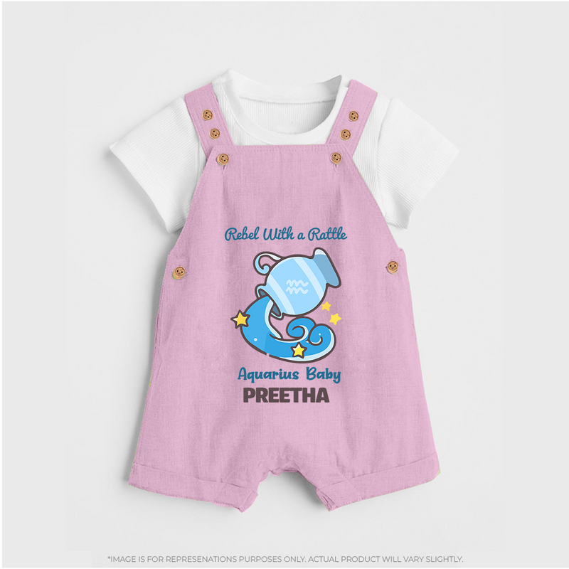 Rebel With A Rattle Aquarius Baby Dungaree Set | Personalized Aquarius Dungaree Set for Your Rebellious Baby - BABY PINK - 0 - 5 Months Old (Chest 18")