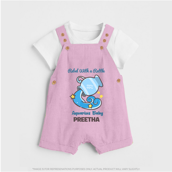 Rebel With A Rattle Aquarius Baby Dungaree Set | Personalized Aquarius Dungaree Set for Your Rebellious Baby - BABY PINK - 0 - 5 Months Old (Chest 18")