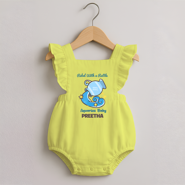 Rebel With A Rattle Aquarius Baby Romper Frock | Personalized Aquarius Romper Frock for Your Rebellious Baby - PASTEL YELLOW - 0 - 3 Months Old (Chest 19")