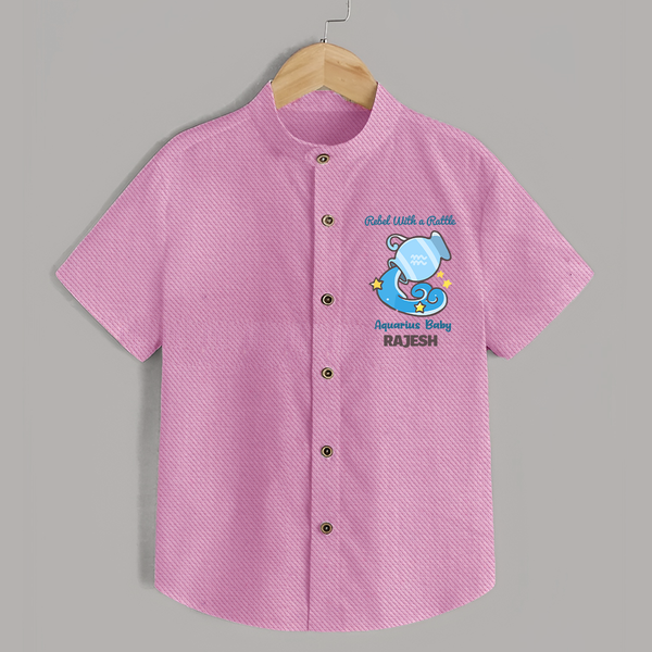 Rebel With A Rattle Aquarius Baby Shirt | Personalized Aquarius Shirt for Your Rebellious Baby - BABY PINK - 0 - 6 Months Old (Chest 23")