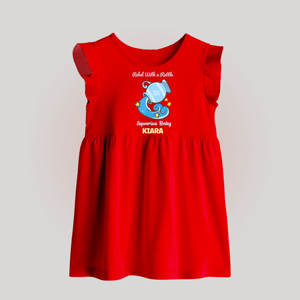 Rebel With A Rattle Aquarius Baby Frock | Personalized Aquarius Baby Frock for Your Rebellious Baby - RED - 0 - 3 Months Old (Chest 17")