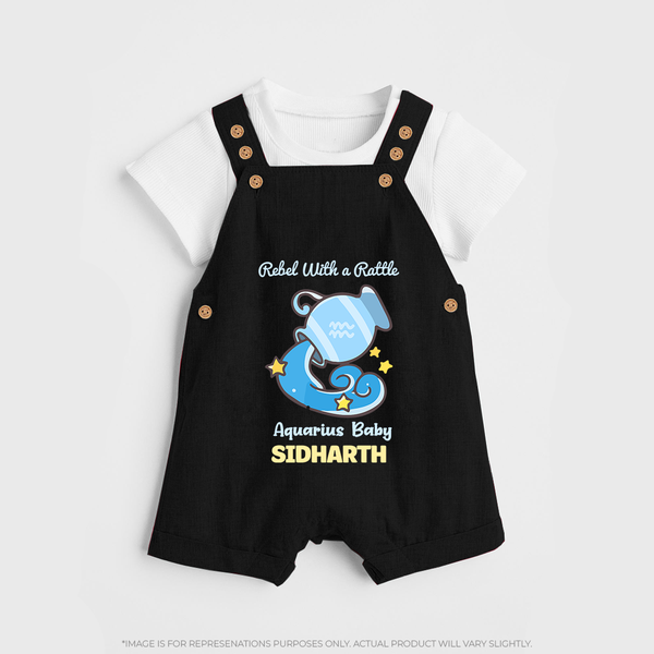 Rebel With A Rattle Aquarius Baby Dungaree Set | Personalized Aquarius Dungaree Set for Your Rebellious Baby - BLACK - 0 - 5 Months Old (Chest 18")