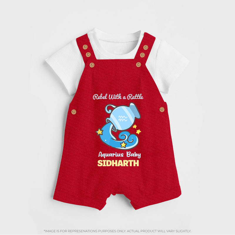 Rebel With A Rattle Aquarius Baby Dungaree Set | Personalized Aquarius Dungaree Set for Your Rebellious Baby - RED - 0 - 5 Months Old (Chest 18")