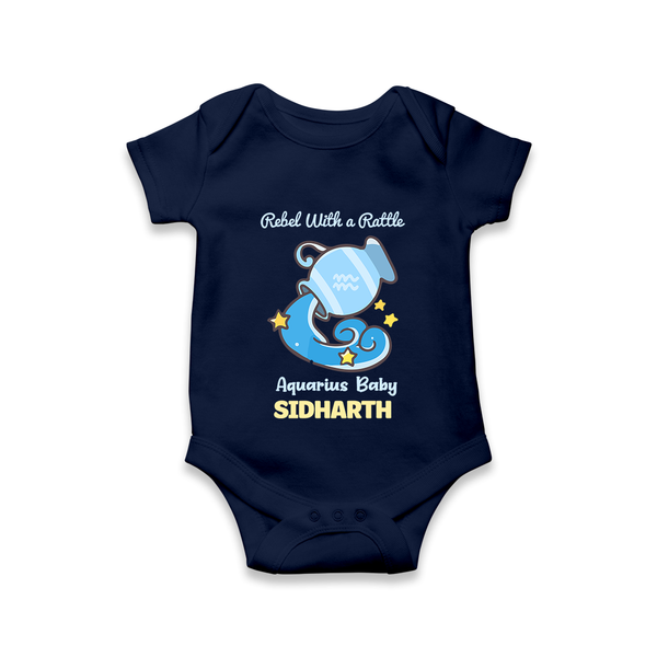 Rebel With A Rattle Aquarius Baby Romper / Onesie | Personalized Aquarius Romper / Onesie for Your Rebellious Baby - NAVY BLUE - New Born (Chest 14")