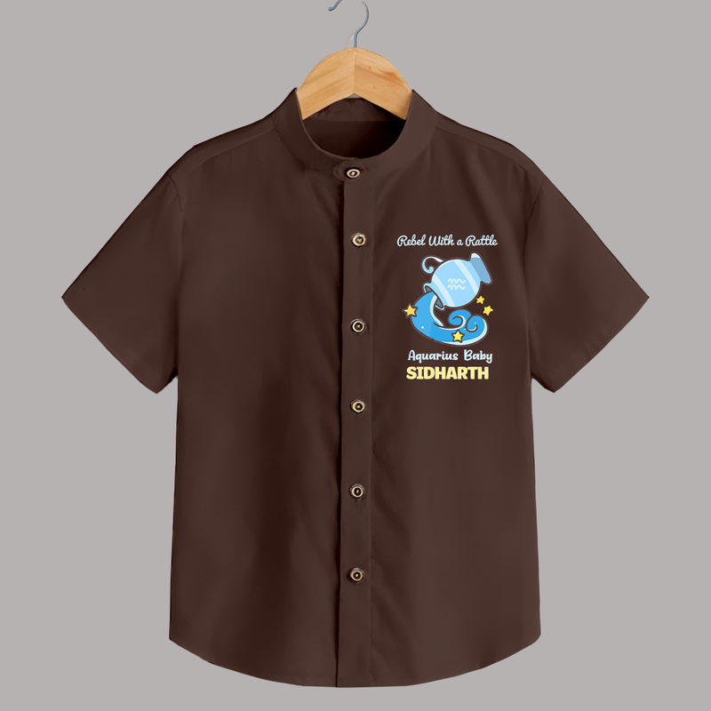 Rebel With A Rattle Aquarius Baby Shirt | Personalized Aquarius Shirt for Your Rebellious Baby - CHOCOLATE BROWN - 0 - 6 Months Old (Chest 23")