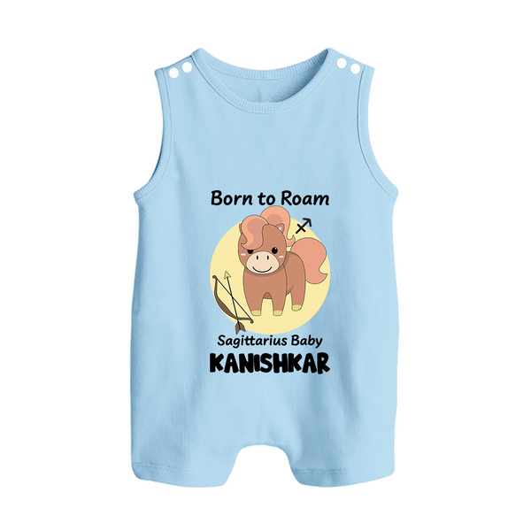 Born To Roam Sagittarius Baby Romper Suit / Sleeveless Romper | Custom Sagittarius Romper Suit / Sleeveless Romper for Your Adventurous Baby - BABY BLUE - 0 - 5 Months Old (Chest 18")