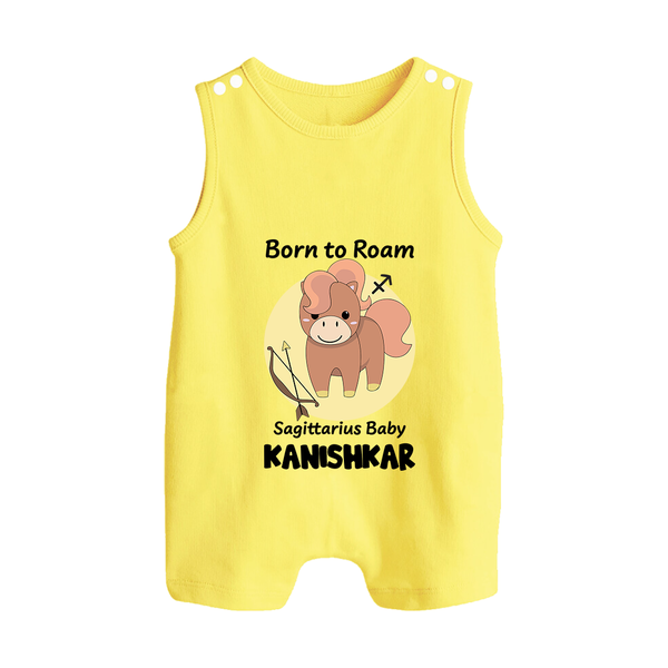 Born To Roam Sagittarius Baby Romper Suit / Sleeveless Romper | Custom Sagittarius Romper Suit / Sleeveless Romper for Your Adventurous Baby - PASTEL YELLOW - 0 - 5 Months Old (Chest 18")