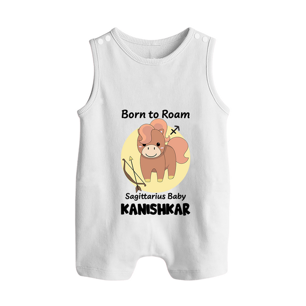 Born To Roam Sagittarius Baby Romper Suit / Sleeveless Romper | Custom Sagittarius Romper Suit / Sleeveless Romper for Your Adventurous Baby - WHITE - 0 - 5 Months Old (Chest 18")