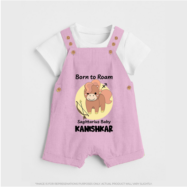 Born To Roam Sagittarius Baby Dungaree Set | Custom Sagittarius Dungaree Set for Your Adventurous Baby - BABY PINK - 0 - 5 Months Old (Chest 18")