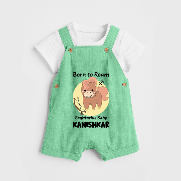 Born To Roam Sagittarius Baby Dungaree Set | Custom Sagittarius Dungaree Set for Your Adventurous Baby - GREEN - 0 - 5 Months Old (Chest 18")