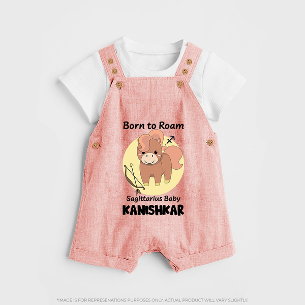 Born To Roam Sagittarius Baby Dungaree Set | Custom Sagittarius Dungaree Set for Your Adventurous Baby - PEACH - 0 - 5 Months Old (Chest 18")