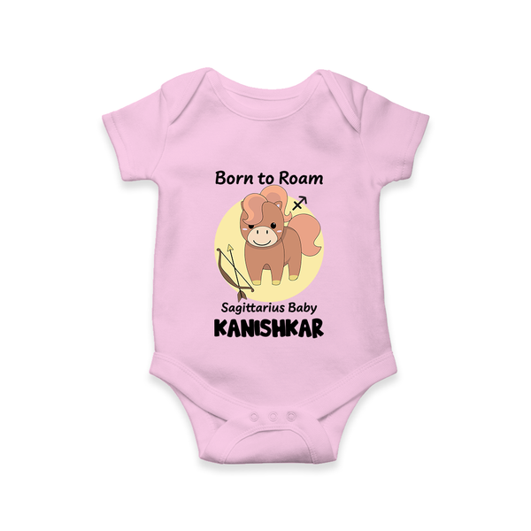 Born To Roam Sagittarius Baby Romper / Onesie | Custom Sagittarius Romper / Onesie for Your Adventurous Baby - BABY PINK - New Born (Chest 14")