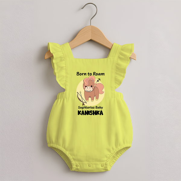 Born To Roam Sagittarius Baby Romper Frock | Custom Sagittarius Romper Frock for Your Adventurous Baby - PASTEL YELLOW - 0 - 3 Months Old (Chest 19")