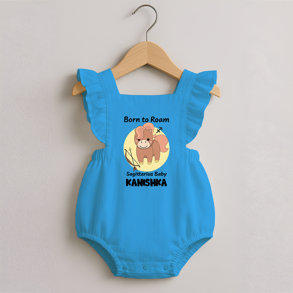 Born To Roam Sagittarius Baby Romper Frock | Custom Sagittarius Romper Frock for Your Adventurous Baby - SKY BLUE - 0 - 3 Months Old (Chest 19")