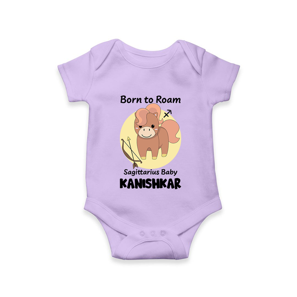 Born To Roam Sagittarius Baby Romper / Onesie | Custom Sagittarius Romper / Onesie for Your Adventurous Baby - LILAC - New Born (Chest 14")