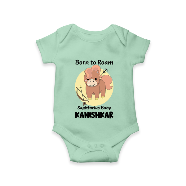 Born To Roam Sagittarius Baby Romper / Onesie | Custom Sagittarius Romper / Onesie for Your Adventurous Baby - MINT GREEN - New Born (Chest 14")