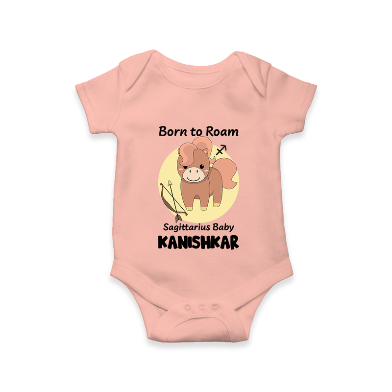 Born To Roam Sagittarius Baby Romper / Onesie | Custom Sagittarius Romper / Onesie for Your Adventurous Baby - PEACH - New Born (Chest 14")