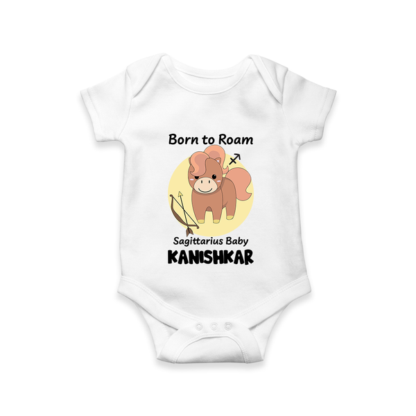 Born To Roam Sagittarius Baby Romper / Onesie | Custom Sagittarius Romper / Onesie for Your Adventurous Baby - WHITE - New Born (Chest 14")