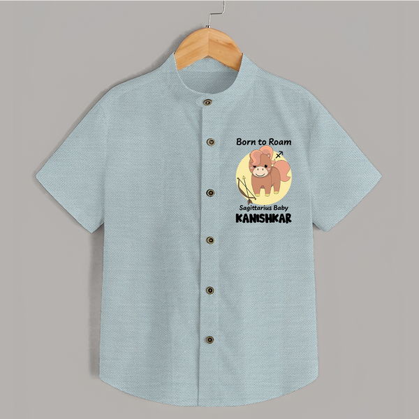 Born To Roam Sagittarius Baby Shirt | Custom Sagittarius Shirt for Your Adventurous Baby - ARCTIC BLUE - 0 - 6 Months Old (Chest 23")
