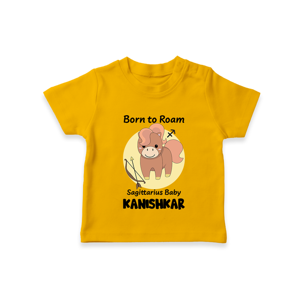 Born To Roam Sagittarius Baby T-Shirt | Custom Sagittarius T-Shirt for Your Adventurous Baby - CHROME YELLOW - 0-5 Months Old (Chest 17")