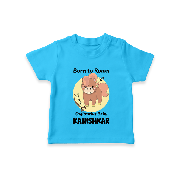 Born To Roam Sagittarius Baby T-Shirt | Custom Sagittarius T-Shirt for Your Adventurous Baby - SKY BLUE - 0-5 Months Old (Chest 17")