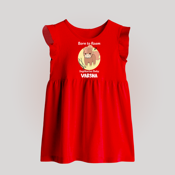 Born To Roam Sagittarius Baby Frock | Custom Sagittarius Baby Frock for Your Adventurous Baby - RED - 0 - 3 Months Old (Chest 17")
