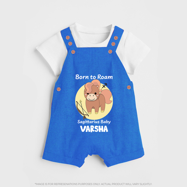 Born To Roam Sagittarius Baby Dungaree Set | Custom Sagittarius Dungaree Set for Your Adventurous Baby - COBALT BLUE - 0 - 5 Months Old (Chest 18")