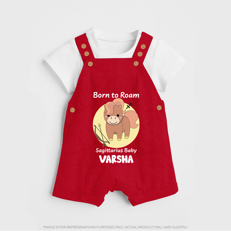Born To Roam Sagittarius Baby Dungaree Set | Custom Sagittarius Dungaree Set for Your Adventurous Baby - RED - 0 - 5 Months Old (Chest 18")