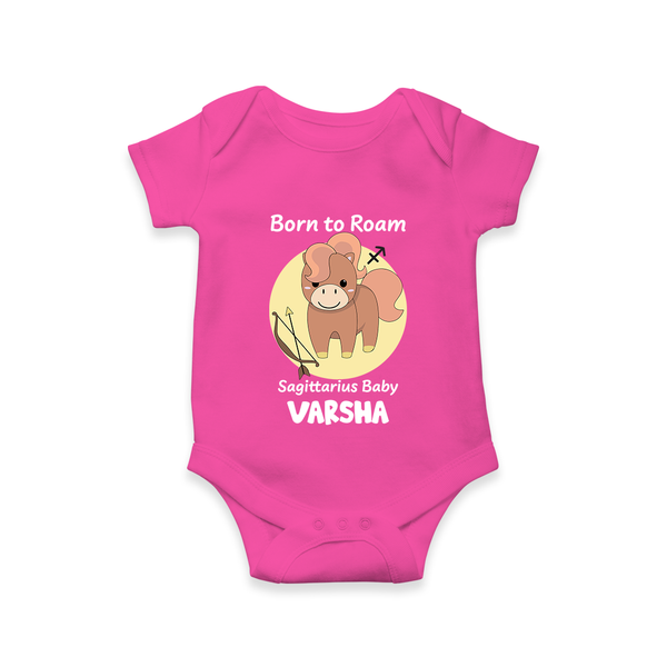 Born To Roam Sagittarius Baby Romper / Onesie | Custom Sagittarius Romper / Onesie for Your Adventurous Baby - HOT PINK - New Born (Chest 14")