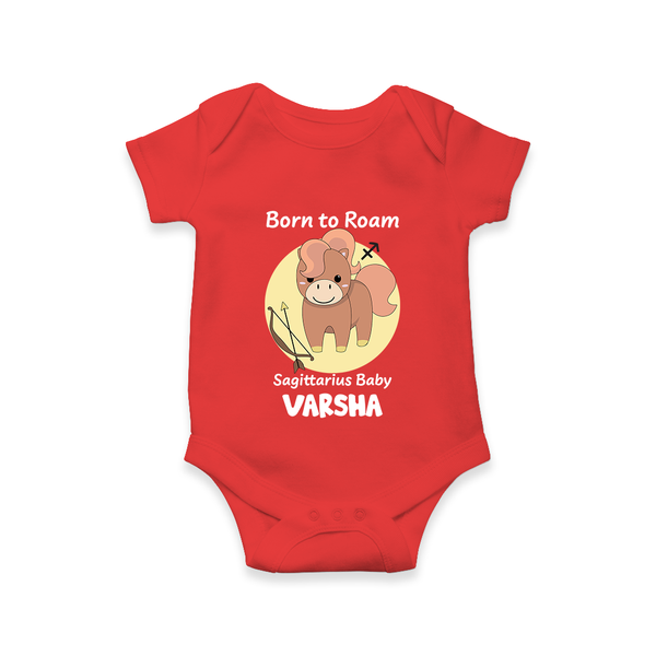 Born To Roam Sagittarius Baby Romper / Onesie | Custom Sagittarius Romper / Onesie for Your Adventurous Baby - RED - New Born (Chest 14")