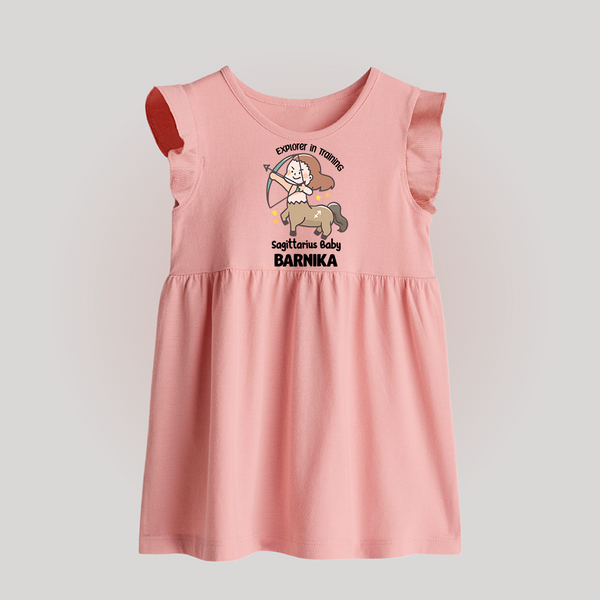 Explorer In Training Sagittarius Baby Frock | Personalized Sagittarius Baby Frock for Your Little Explorer - BABY PINK - 0 - 3 Months Old (Chest 17")